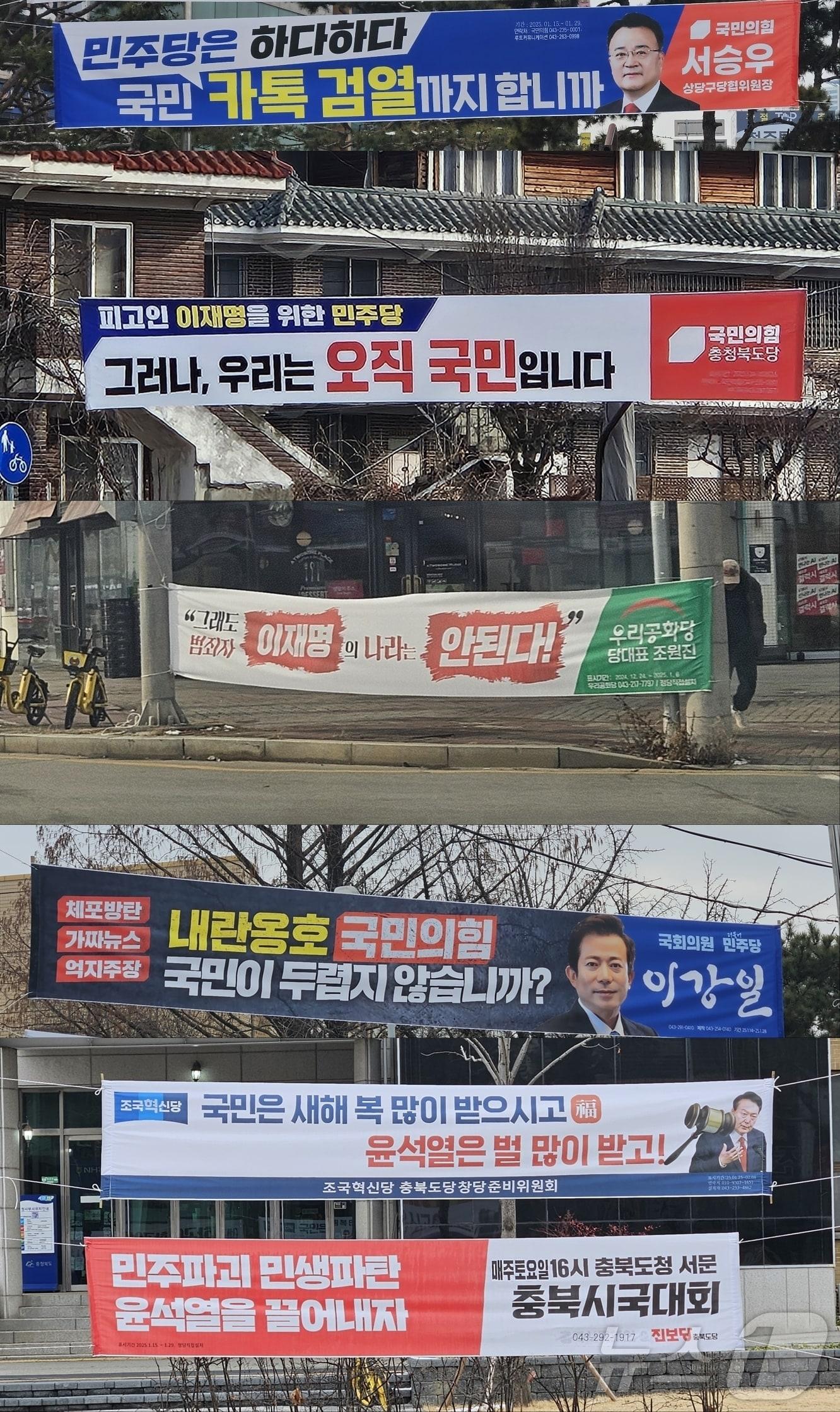 본문 이미지 - 충북 청주 시내에 게시된 정당 현수막.2025.2.1/뉴스1 이재규 기자
