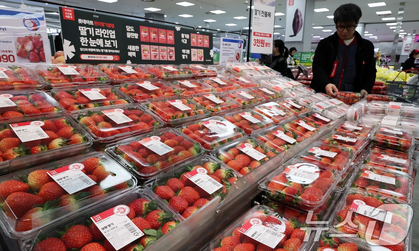 서울의 한 대형마트에 딸기가 진열돼 있다. 2025./뉴스1 ⓒ News1 