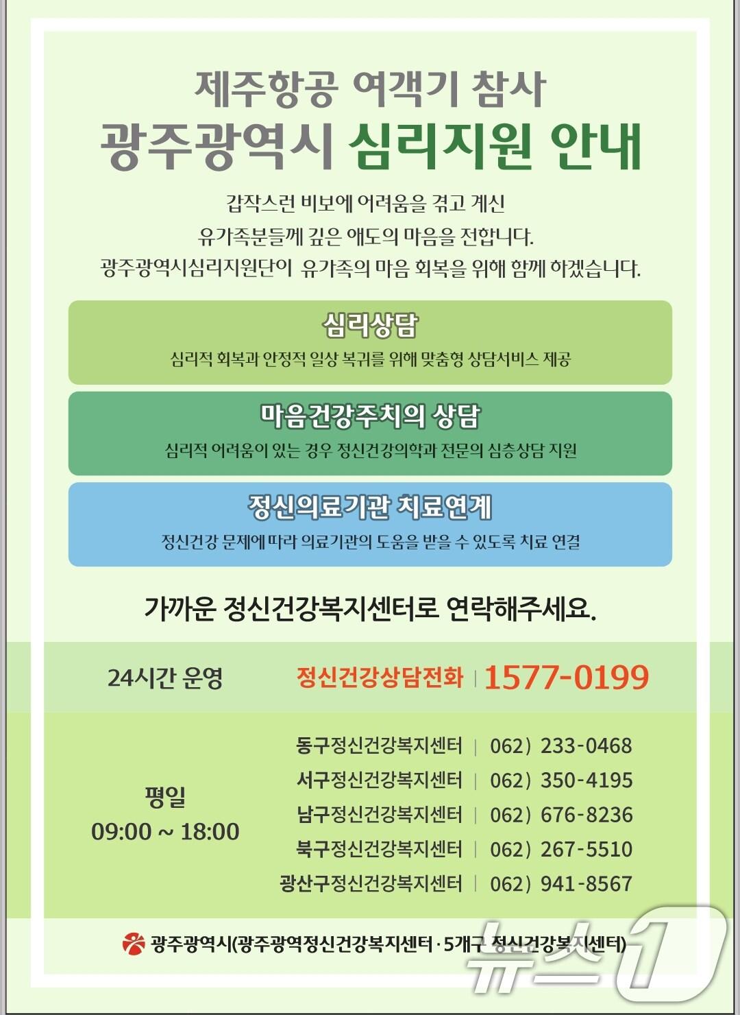 본문 이미지 - 제주항공 여객기 참사 광주시 심리지원.&#40;광주시 제공&#41;/뉴스1 