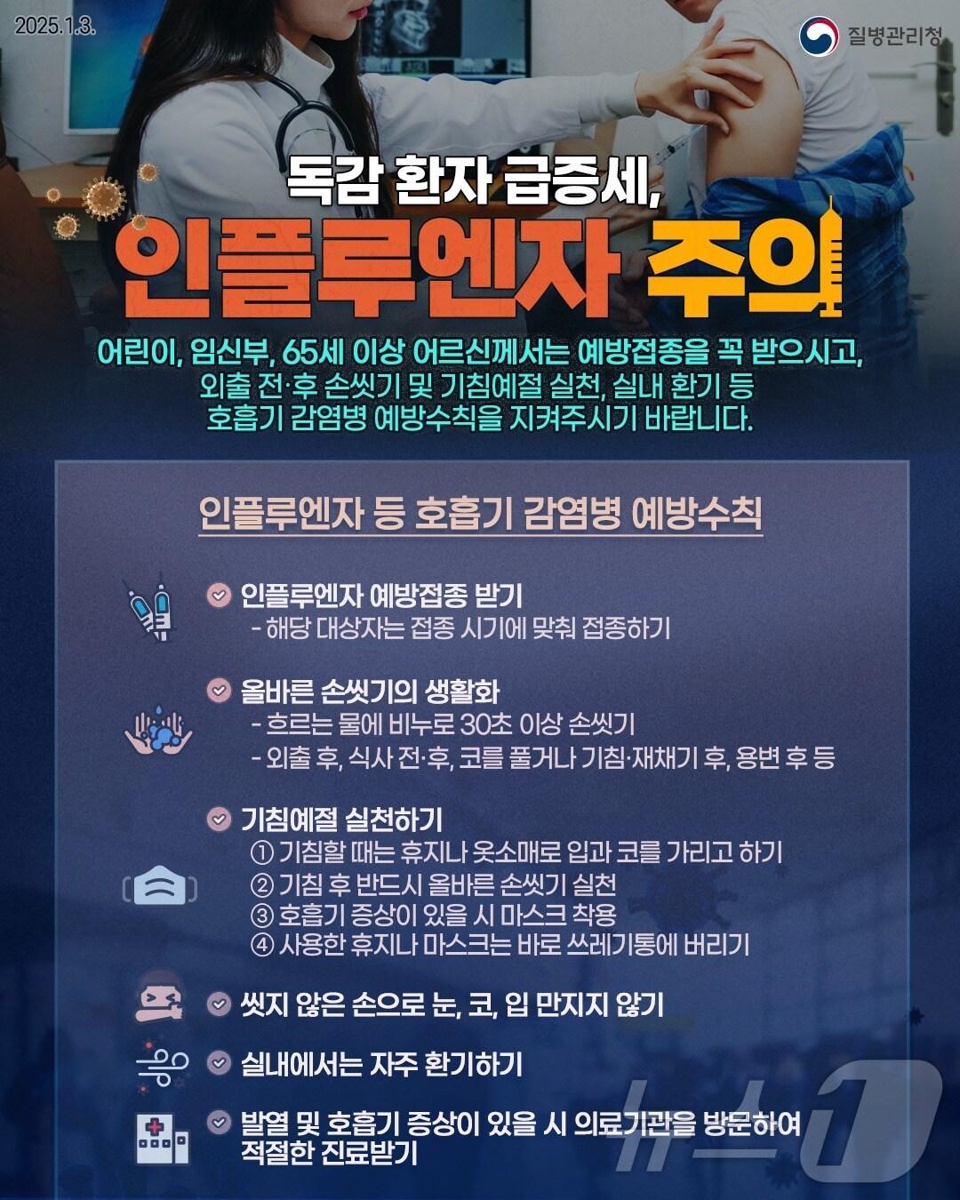 본문 이미지 - 인플루엔자 주의 포스터.(전남도 제공) 2025.1.7/뉴스1