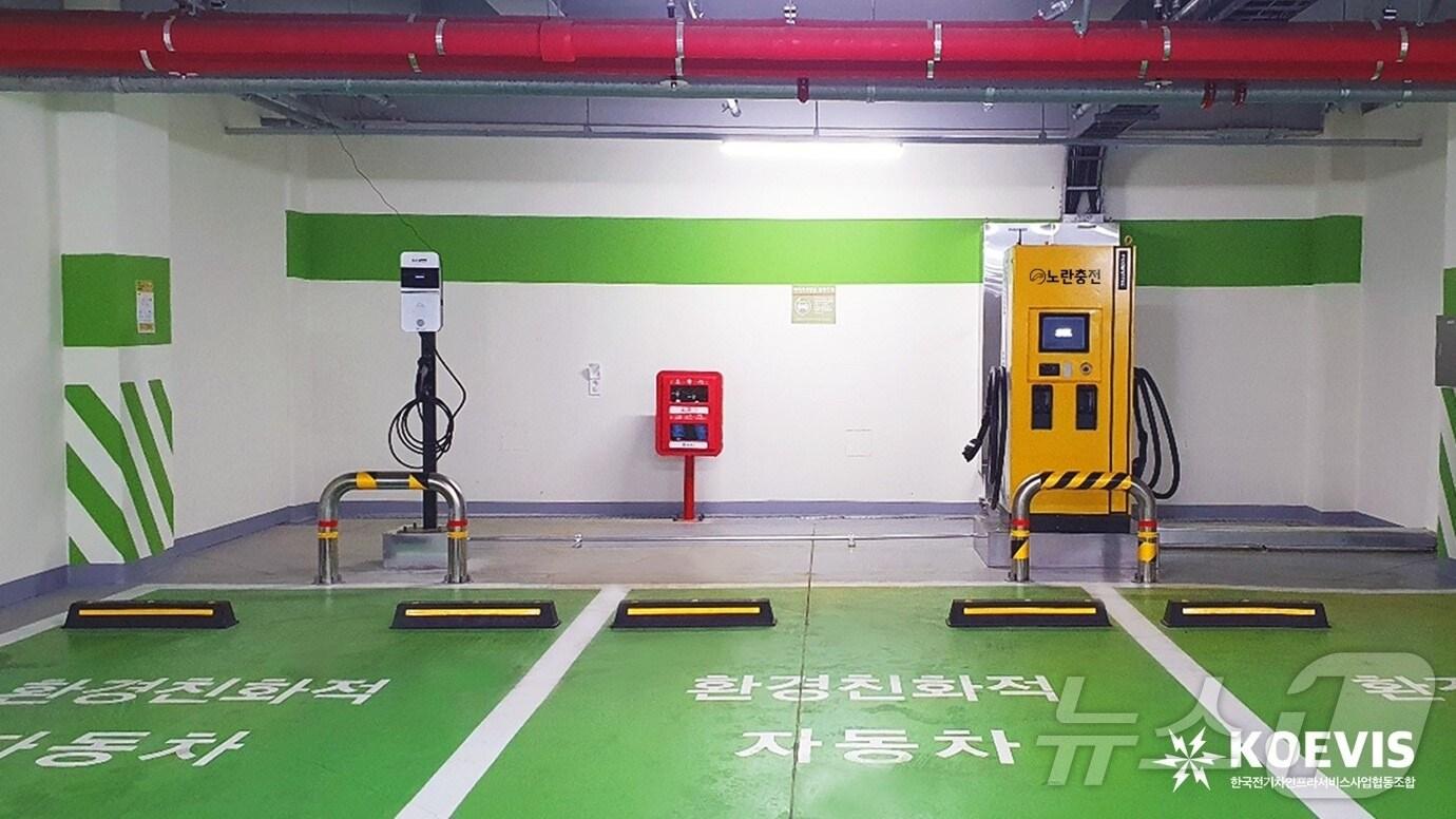 본문 이미지 - 삼전근린공원 공영주차장 내에 설치된 '노란충전' 급속충전기.(중소기업중앙회 제공)