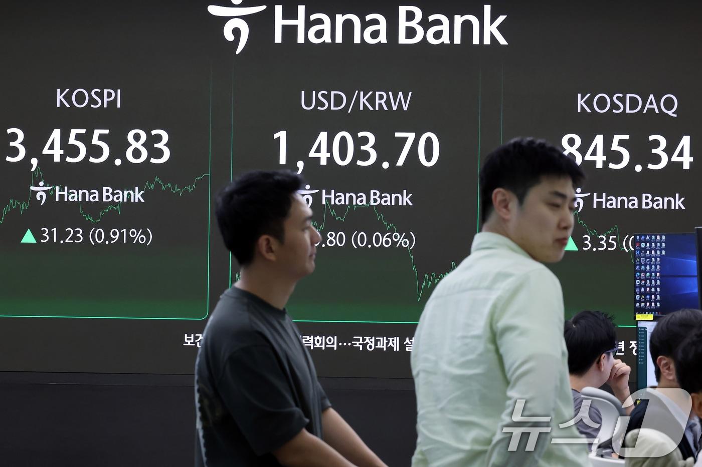 지난 1일 오후 서울외환시장에서 달러·원 환율이 1403원에 거래되는 모습&#40;자료사진&#41;.  2025.10.1/뉴스1 ⓒ News1 박정호 기자