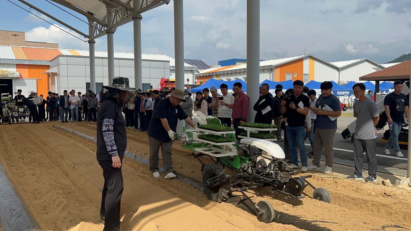 &#39;밭농업기계 우수 기술 보급 현장 전시회&#39;에서 보행형 정식기로 배추 모종을 심는 작업을 하고 있다. &#40;농촌진흥청 제공&#41; 2025.10.1 /뉴스1