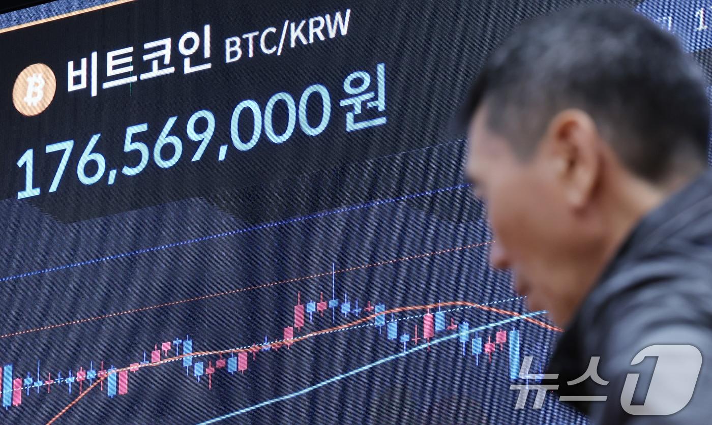지난 10일 오후 서울 서초구 빗썸 라운지에 비트코인 등 가상자산 시세가 표시되고 있다. 2025.10.10/뉴스1 ⓒ News1 장수영 기자