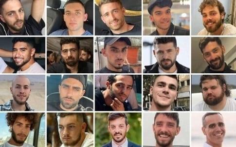 본문 이미지 - 가자지구에 억류됐다가 13일(현지시간) 오전 석방되는 생존 인질 20명. 첫 번째 줄 왼쪽부터 엘카나 보보트, 마탄 앙그레스트, 아비나탄 오르, 요세프-하임 오하나, 알론 오헬. 두 번째 줄은 에비아타르 데이비드, 가이 길모아 달랄, 롬 브라슬라브스키, 갈리 베르만, 지브 베르만. 세 번째 줄은 마탄 장가우커, 바르 쿠퍼슈타인, 데이비드 쿠니오, 아리엘 쿠니오, 옴리 미란. (타임스 오브 이스라엘)