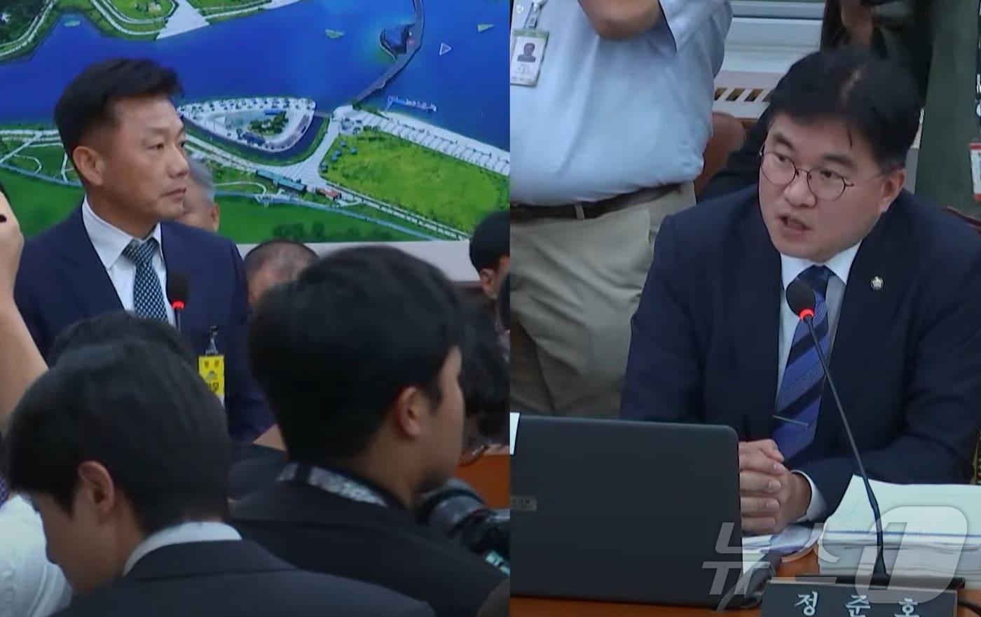 정준호 더불어민주당 의원&#40;광주 북구갑&#41;이 13일 국회 국토교통위 국정감사에서 송치영 포스코이앤씨 사장에 질의하고 있다.&#40;국회방송 캡쳐. 재배포 및 DB 금지&#41; 2025.10.13/뉴스1