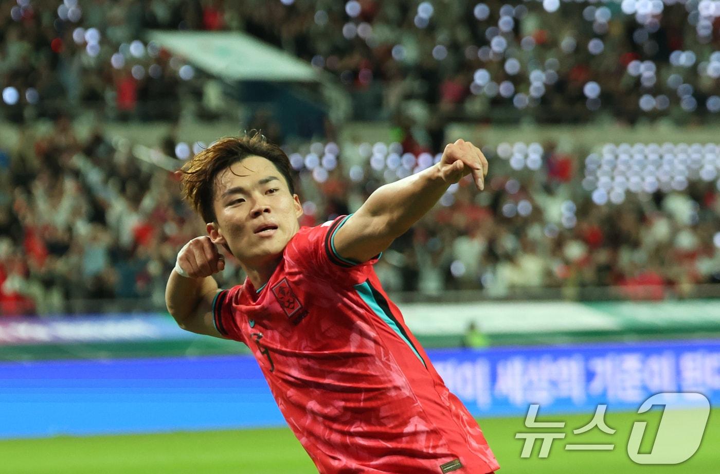 본문 이미지 - 어느덧 대표팀 핵심 공격수로 성장한 오현규. 2025.10.14 ⓒ 뉴스1 김명섭 기자