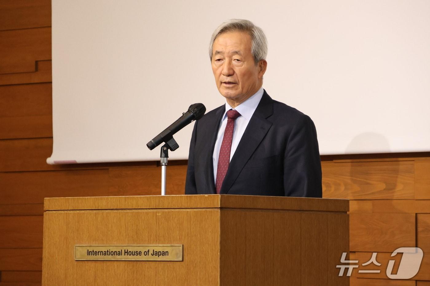 정몽준 아산정책연구원 명예이사장이 15일 일본 도쿄에서 열린 '2025 한일정책대화'에서 개회사를 했다. 2025.10.15.( 아산정책연구원  제공)