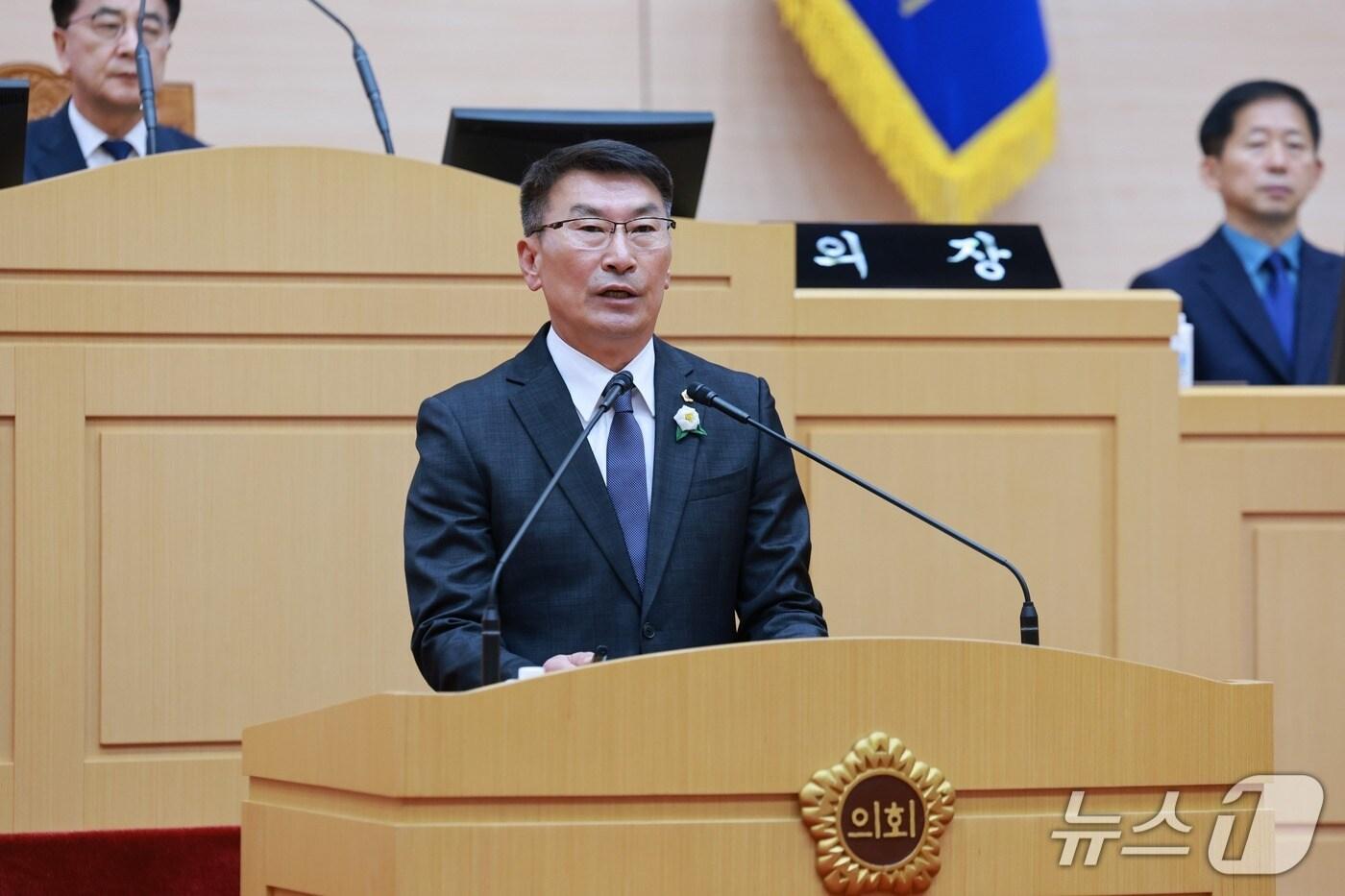 전남도의회 김재철 의원이 5분 자유발언을 하고 있다.&#40;전남도의회 제공, 재판매  및 DB&#41;금지&#41;/뉴스1