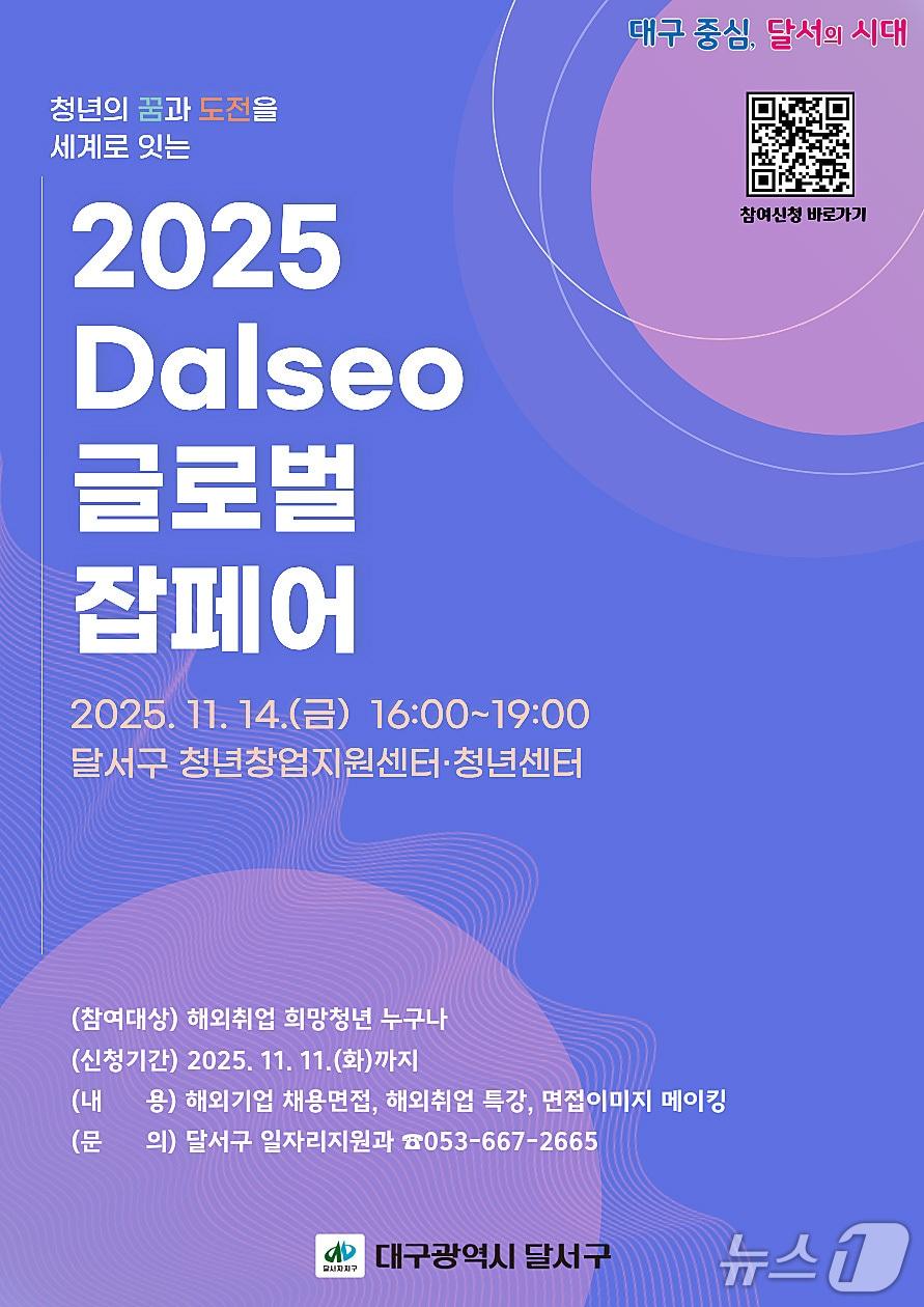본문 이미지 - 오는 11월14일 대구 달서구 청년창업지원센터에서 열리는 '달서(Dalseo) 글로벌 잡페어' 포스터. (달서구 제공. 재판매 및 DB금지)