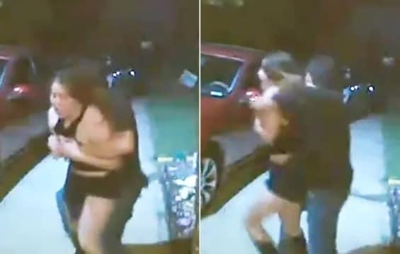 본문 이미지 - &#40;미국 캔자스주의 한 주택가에서 한 여성이 남성에게 납치되고 있는 장면이 CCTV에 포착됐다. 피플 갈무리&#41;