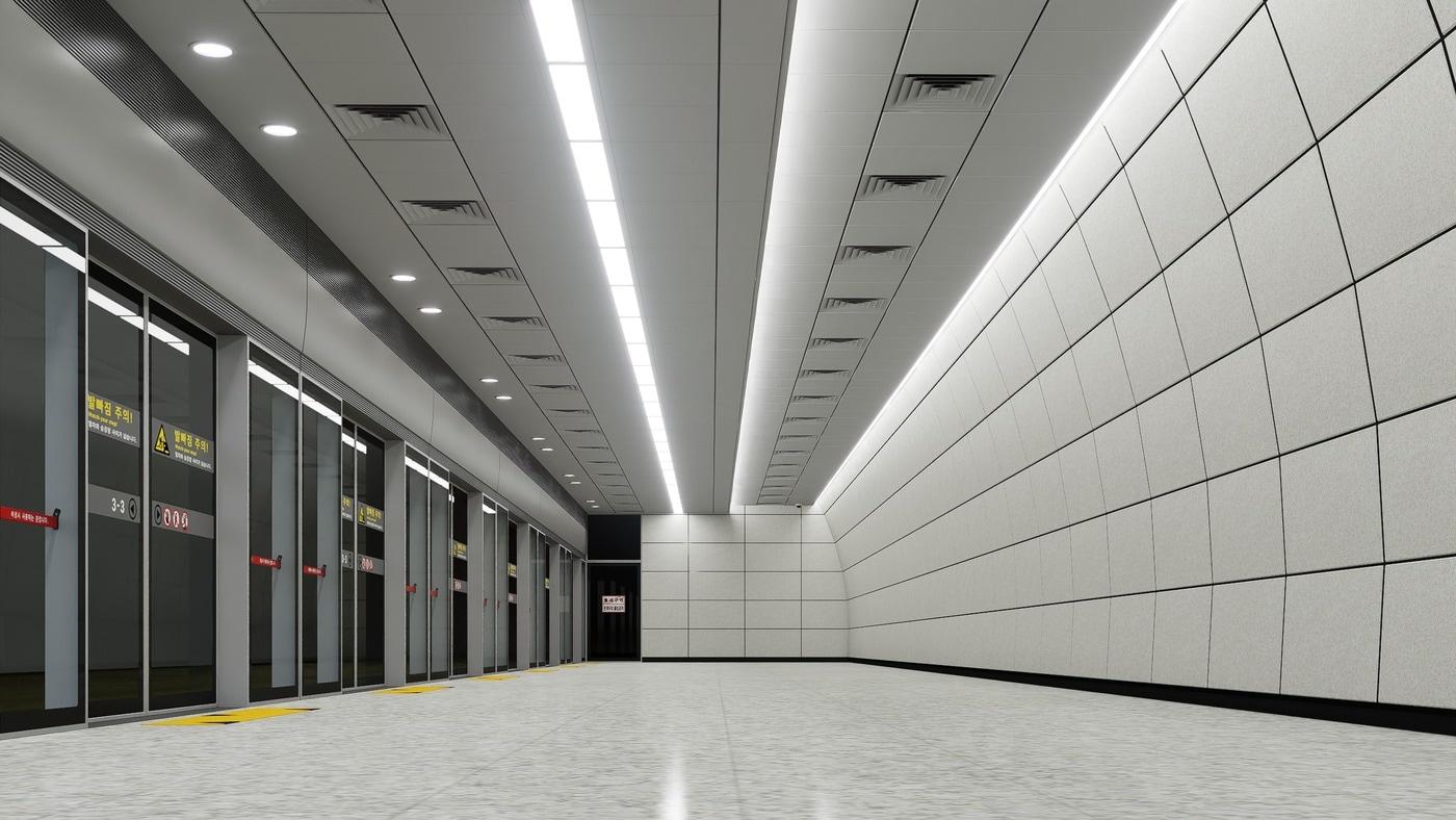 지하철 역사 내 적용된 PCM 불연칼라강판의 활용 모습을 3D로 구현한 렌더링 이미지. (KG스틸 제공)