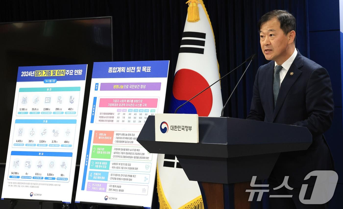 이형훈 보건복지부 제2차관이 16일 서울 종로구 정부서울청사에서 2024년 장기 기증 및 이식 주요 현황, 이식 종합계획 비전 및 목표를 브리핑하고 있다. 2025.10.16/뉴스1 ⓒ News1 임세영 기자