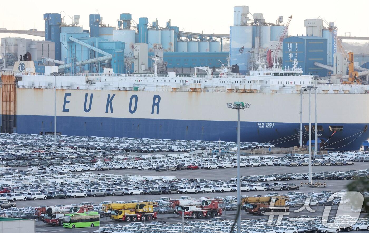 16일 경기 평택시 포승읍 평택항에 수출용 차량이 세워져 있다. 2025.10.16/뉴스1 ⓒ News1 김영운 기자