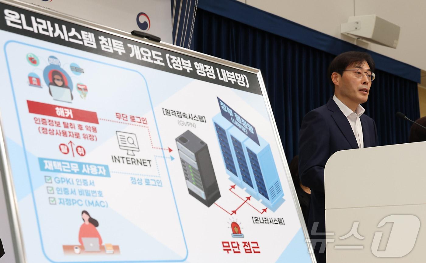 이용석 행정안전부 디지털 정부혁신실장이 17일 오전 세종시 정부세종청사 중앙동에서 정부업무관리시스템&#40;온나라&#41; 해킹 대응 관련 내용을 발표하고 있다. 2025.10.17/뉴스1