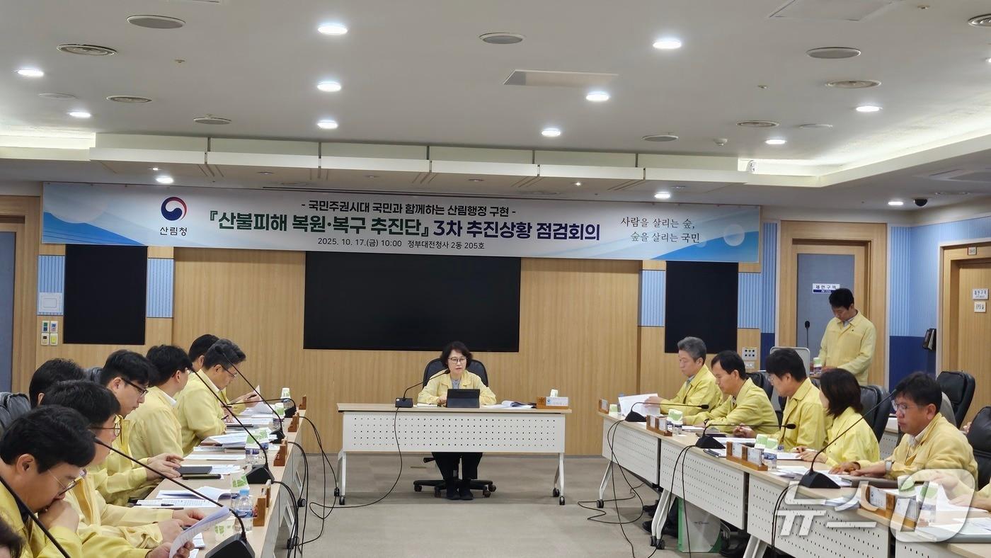 이미라 산림청 차장이 산불피해 복원·복구 추진단 3차 추진상황 점검 회의를 주재하고 있다.(산림청 제공. 재판매 및 DB금지)/뉴스1