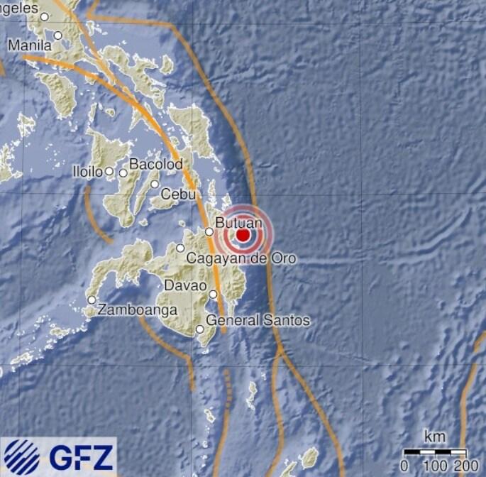 본문 이미지 - 필리핀 민다나오섬에서 18일&#40;현지시간&#41; 규모 5.7의 지진이 발생했다. &#40;독일 지구과학연구센터 홈페이지&#41;