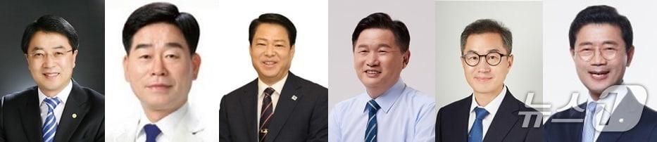 본문 이미지 - 제9회 전국동시 지방선거 광양시장 선거 후보자. 왼쪽부터  김태균&#40;63&#41; 전남도의장, 문양오&#40;66&#41; 전 광양시의원,박성현&#40;59&#41; 전 여수광양항만공사 사장, 서동용&#40;60&#41; 전 국회의원, 이충재&#40;55&#41; 더불어민주당 순천광양곡성구럐&#40;을&#41;지역위원회 부위원장, 정인화&#40;68&#41; 광양시장