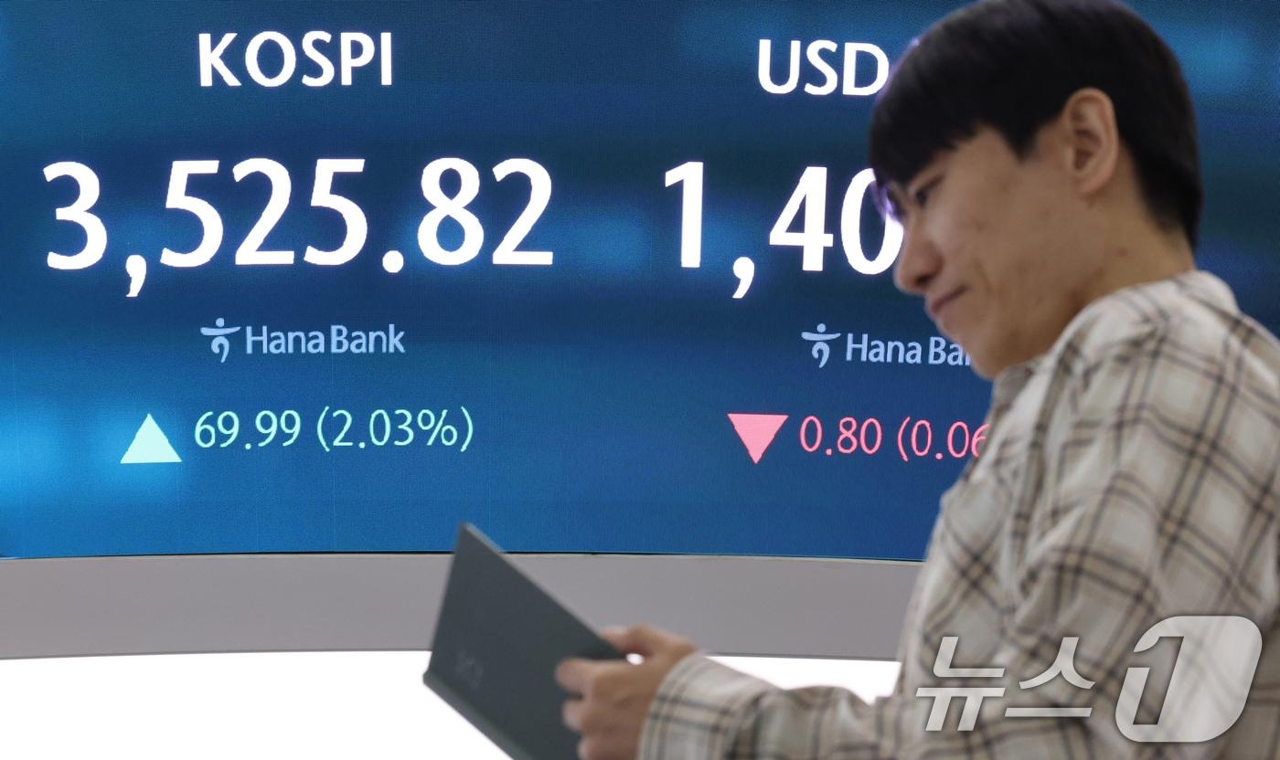 울 중구 하나은행 딜링룸 전광판. /뉴스1 ⓒ News1