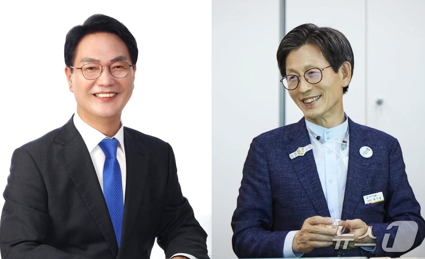 내년 6월 실시되는 6·3 지방선거에 출마할 것으로 예상되는 심덕섭 현 고창군수&#40;왼쪽&#41;, 유기상 전 고창군수&#40;오른쪽&#41; 사진./뉴스1