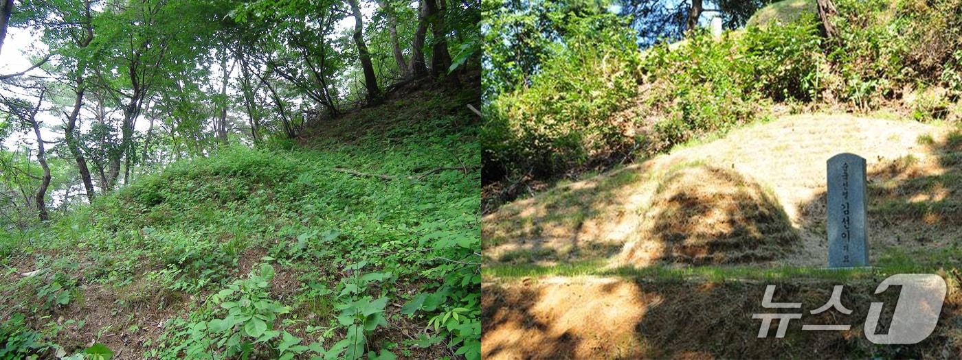 발굴 당시 김선이 의병 묘소&#40;좌&#41;와 발굴 성역화 된 김선이 의병 묘소&#40;우&#41;.&#40;제천시 제공. 재판매 및 DB금지&#41;/뉴스1 