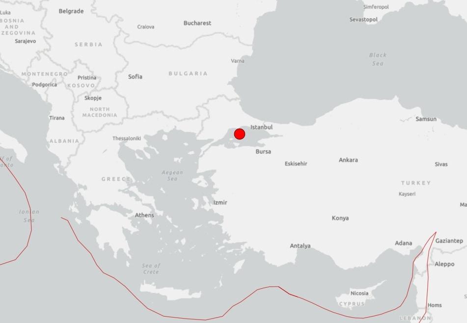 본문 이미지 - 튀르키예 최대 도시 이스탄불에서 2일(현지시간) 규모 5.0의 지진이 발생했다고 로이터 통신이 보도했다. (미국 지질조사국 캡쳐)