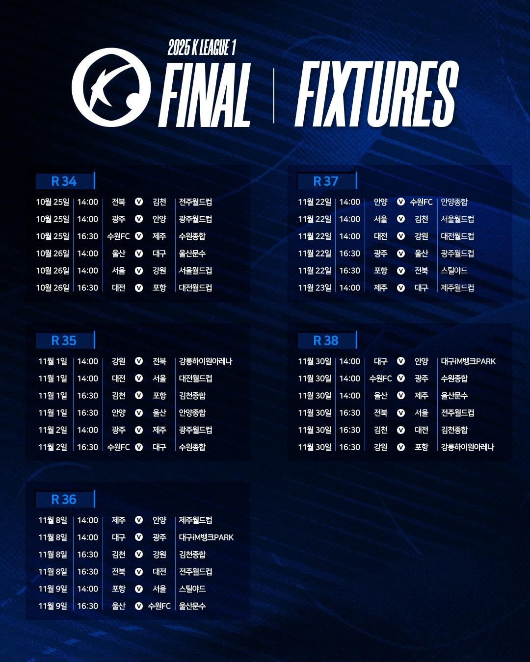 본문 이미지 - &#39;하나은행 K리그1 2025&#39; 파이널라운드 일정이 발표됐다. &#40;한국프로축구연맹 제공&#41;