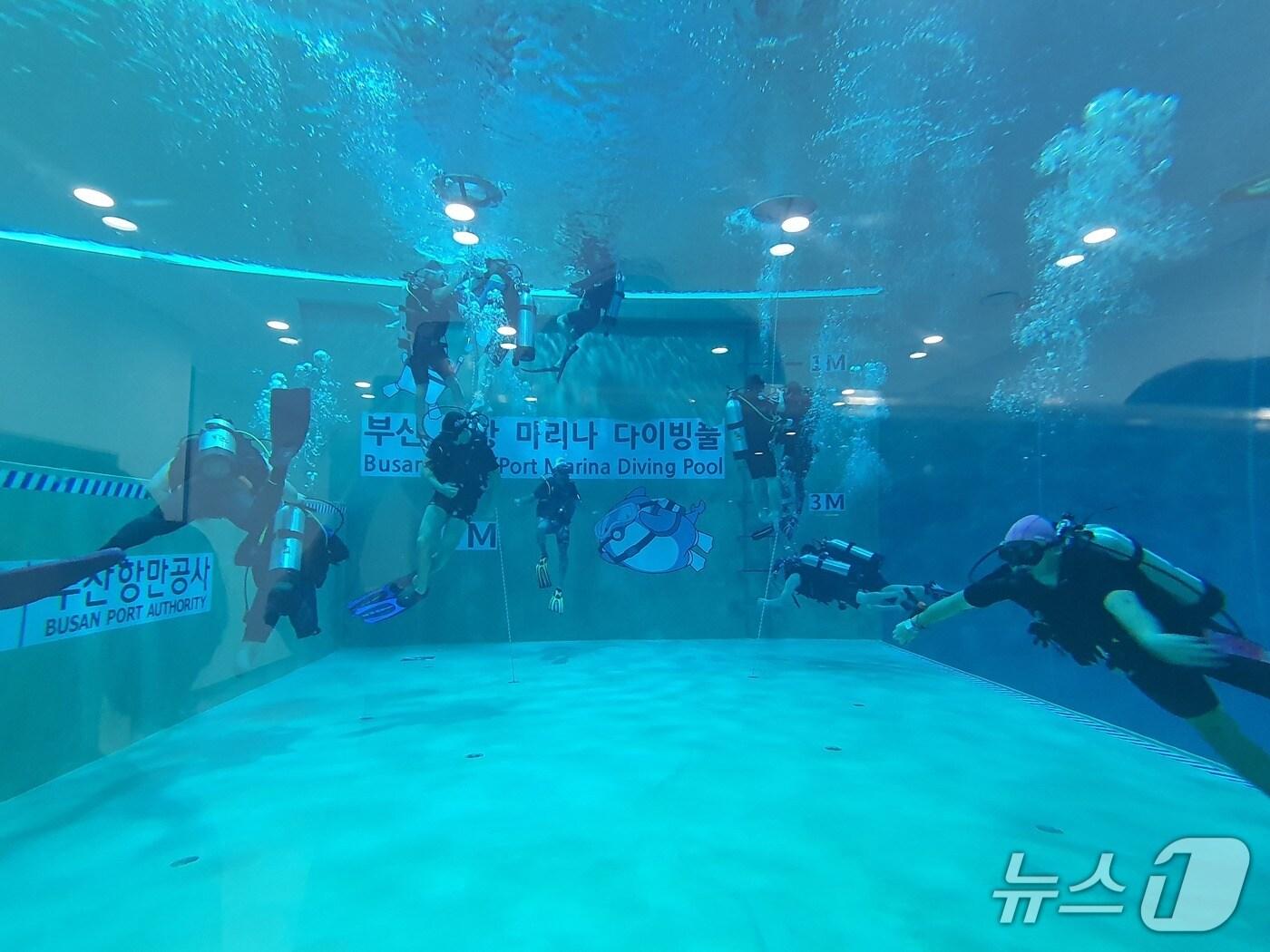 본문 이미지 - 20일 부산 북항마리나 다이빙풀에서 열린 스쿠버다이빙 체험행사 모습 (부산항만공사 제공. 재판매 및 DB금지))