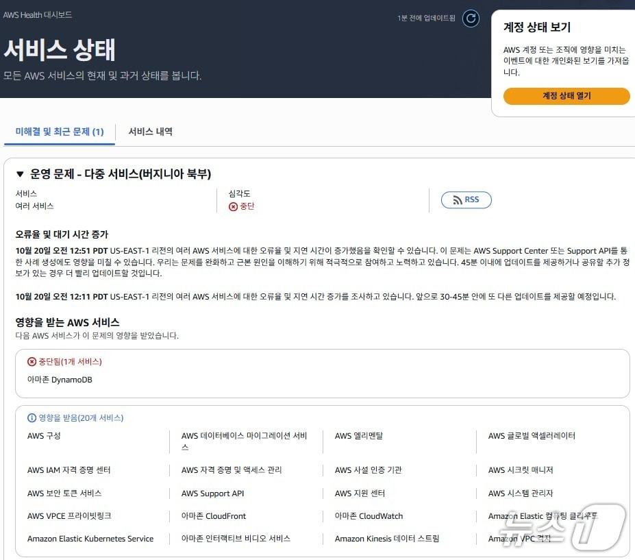 본문 이미지 - AWS 서버 운영 상태페이지 갈무리