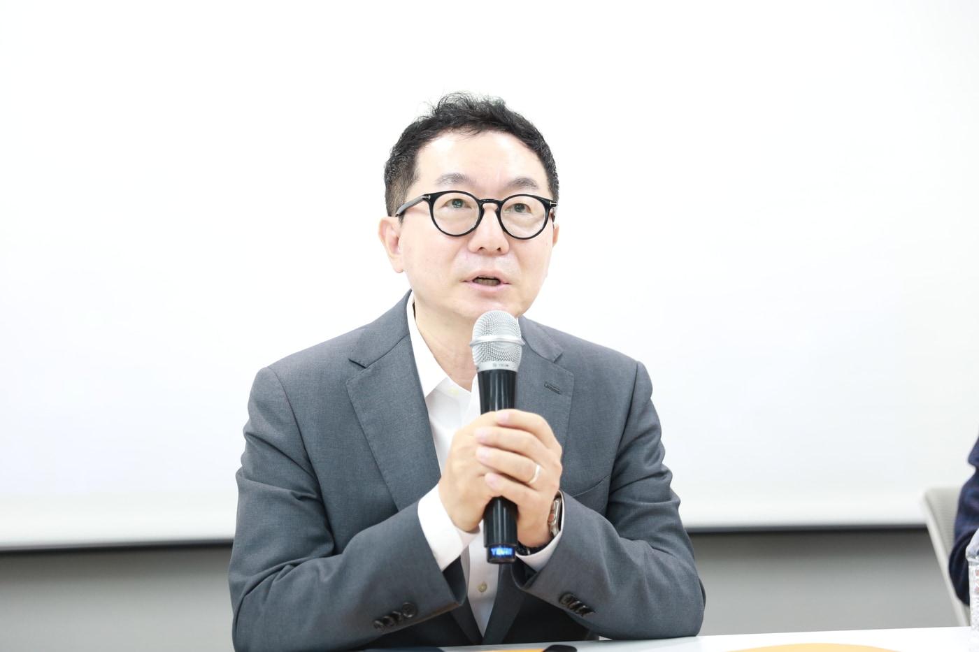  한성일 차백신연구소 대표이사가 22일 서울 종로구 광화문 HJ비즈니스센터에서 열린 차백신연구소 미디어 간담회에서 발언을 하고 있다. &#40;차바이오그룹 제공&#41;