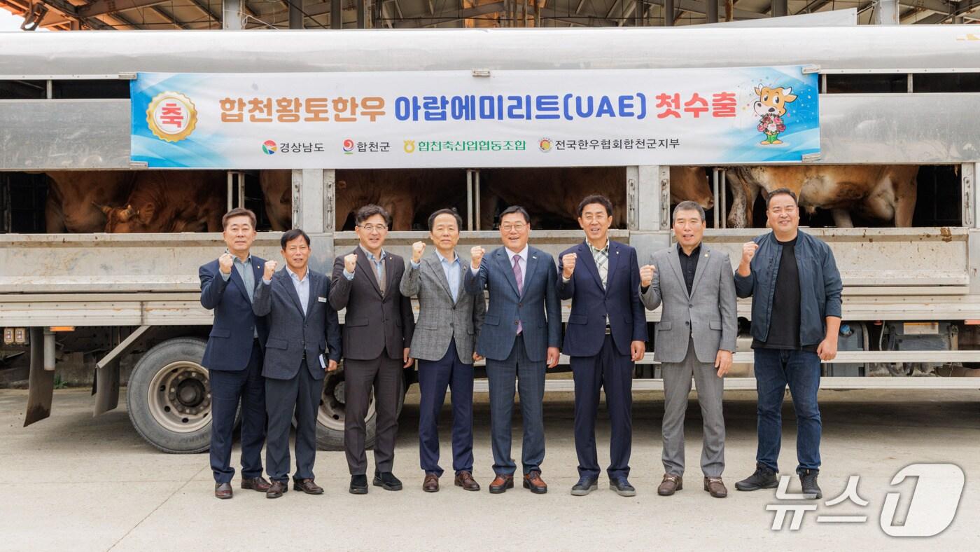 합천황토황우의 아랍에미리트 수출 출하식이 22일 합천 한우경매시장에서 열리고 있다&#40;합천군 제공. 재판매 및 DB금지&#41;.