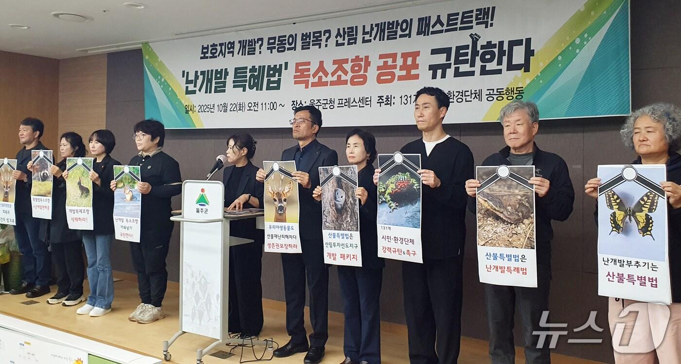 울산환경운동연합 관계자들이 22일 울주군청 프레스센터에서 기자회견을 하고 있다. &#40;울산환경운동연합 제공. 재판매 및 DB 금지&#41; /뉴스1