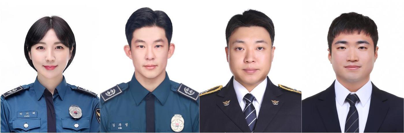 24일 중앙경찰학교 신입 경찰 317기 졸업식에서  주목을 받은 이색 경력의 경찰관 박지혜·김주영·정중식·김재연 순경(경찰청 제공)