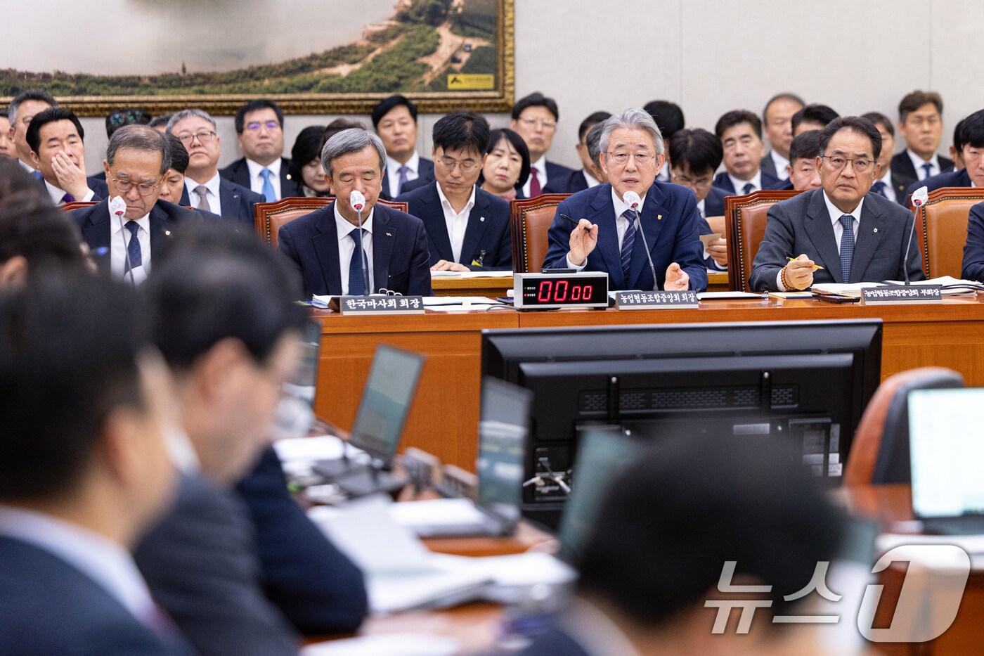강호동 농협중앙회장이 24일 서울 여의도 국회에서 열린 농림축산식품해양수산위원회 농업협동조합중앙회 등에 대한 국정감사에 출석해 의원 질의에 답변하고 있다. 2025.10.24/뉴스1 ⓒ News1 이승배 기자