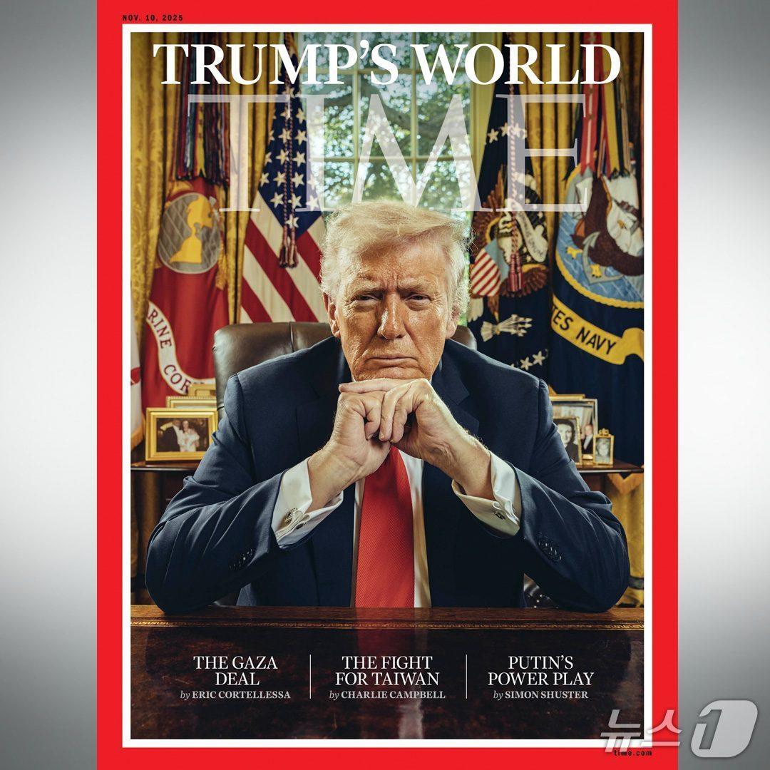 본문 이미지 - 미국 시사주간지 타임이 23일(현지시간) 새로 공개한 도널드 트럼프 미국 대통령의 최신호 표지사진 (출처=타임 X계정)