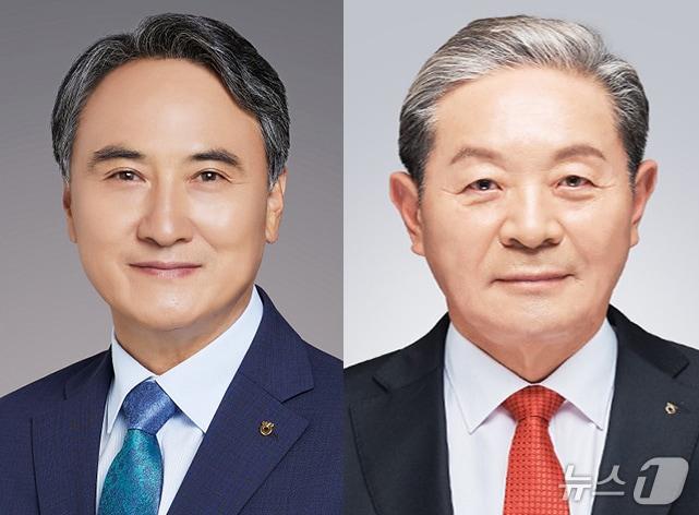 본문 이미지 - 고일학 제주남원농협 조합장(왼쪽)과 김진문 조천농협 조합장.