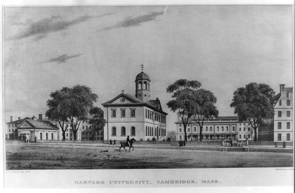 본문 이미지 - 설립 초창기의 하버드 대학교 (출처: Popular Graphic Arts, Public domain, via Wikimedia Commons)