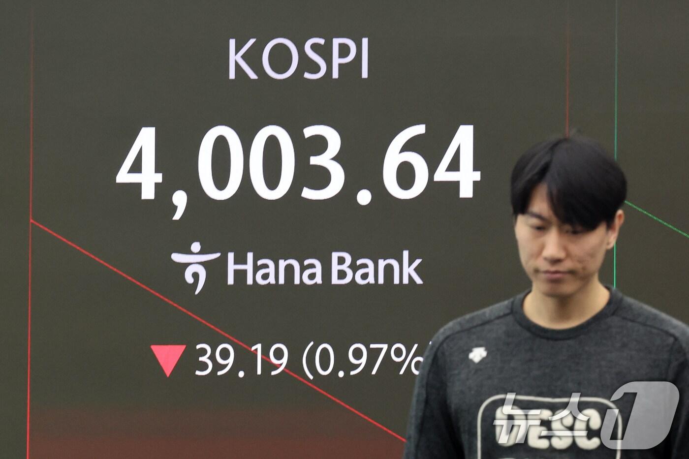 28일 오전 서울 중구 하나은행 딜링룸에 코스피 시황이 표시되고 있다. 이날 코스피는 32.36p(0.80%) 내린 4010.47로 시작, 코스닥은 0.12p(0.01%) 오른 902.82로 장을 시작했다. 2025.10.28/뉴스1 ⓒ News1 황기선 기자