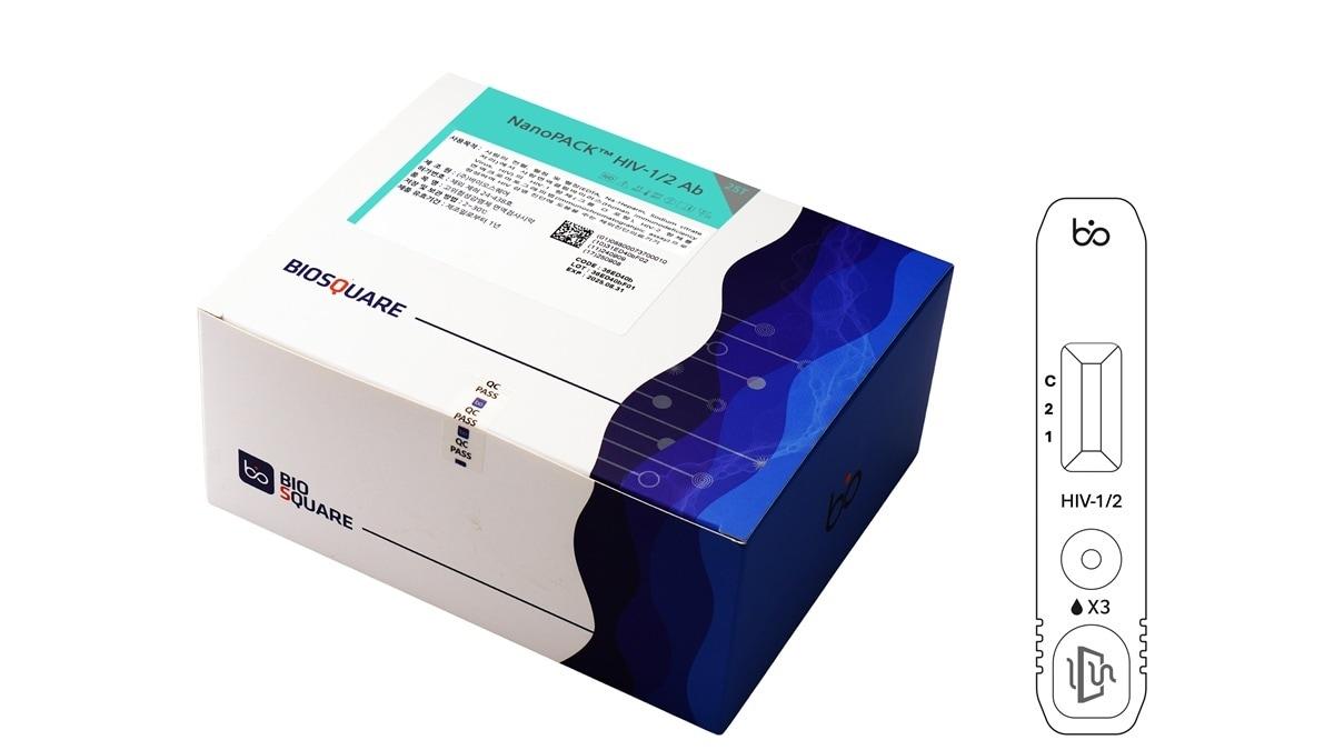본문 이미지 -  HLB파나진의 자회사 바이오스퀘어가 식품의약품안전처로부터 수출용 제조허가를 획득한 인간면역결핍바이러스&#40;HIV&#41; 감염 진단키트 &#39;나노팩 HIV 1/2 Ab&#40;NanoPACK HIV 1/2 Ab&#41;&#39;. &#40;HLB파나진 제공&#41;