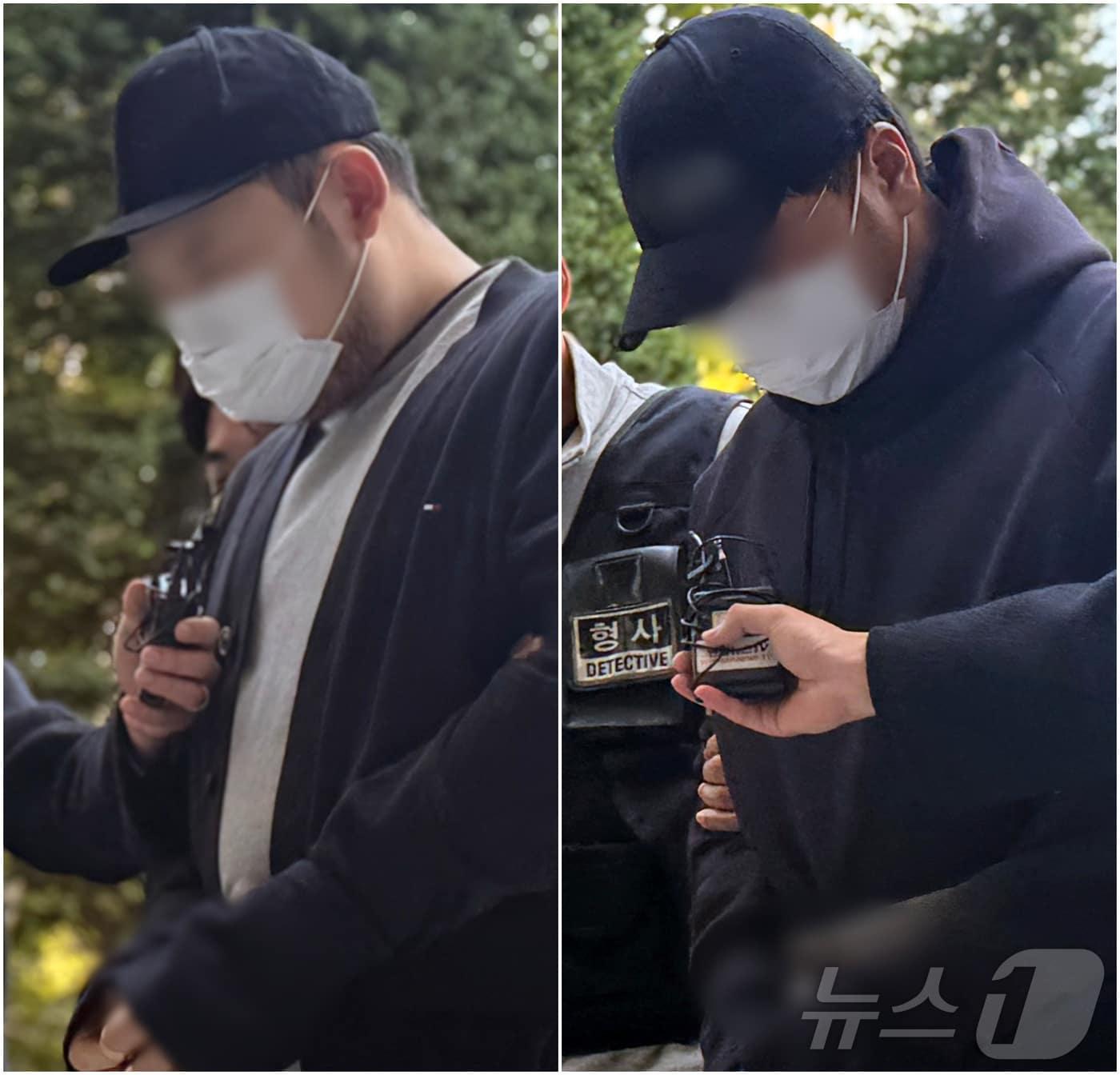 본문 이미지 - 살인미수와 공동감금 등 혐의를 받는 일당들이 29일 오후 구속 전 피의자 심문&#40;영장실질심사&#41;을 받기 위해 인천지법에 출석하고 있다. 이들은 지난 26일 오후 10시 35분께 인천 송도국제도시 한 아파트 주차장에서 유튜버인 30대 남성 A 씨를 차에 태워 납치한 뒤 폭행한 혐의를 받는다. 2025.10.29/뉴스1 ⓒ News1 박소영 기자