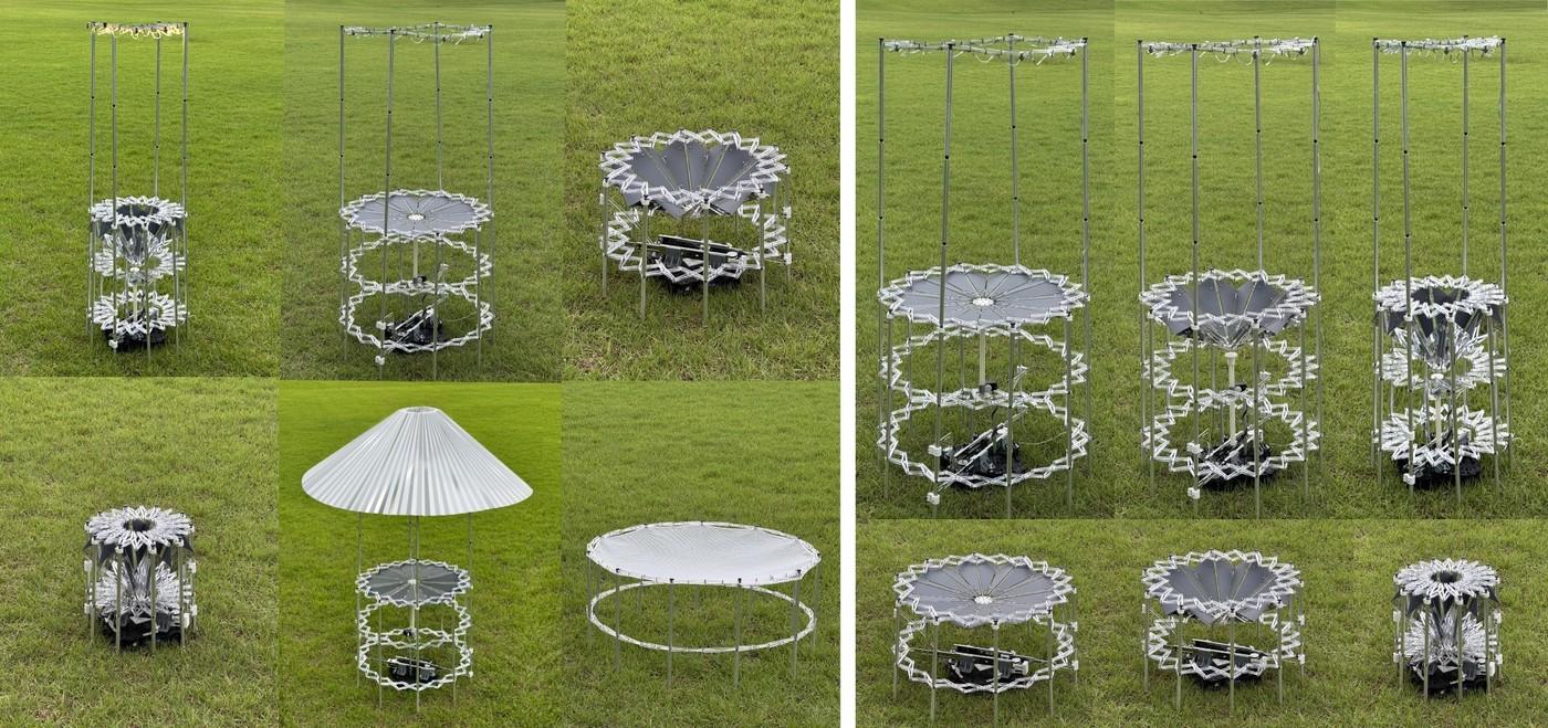 한국과학기술연구원(KIST) 지능·인터랙션연구센터 곽소나 박사와 임윤섭 박사 연구팀이 개발한 모듈형 로봇 가구 '오노봇'. 주변 환경과 사용자 목적에 따라 파라솔이 달린 테이블, 해먹, 보관함 등으로 변형된다.(KIST 제공)/뉴스1