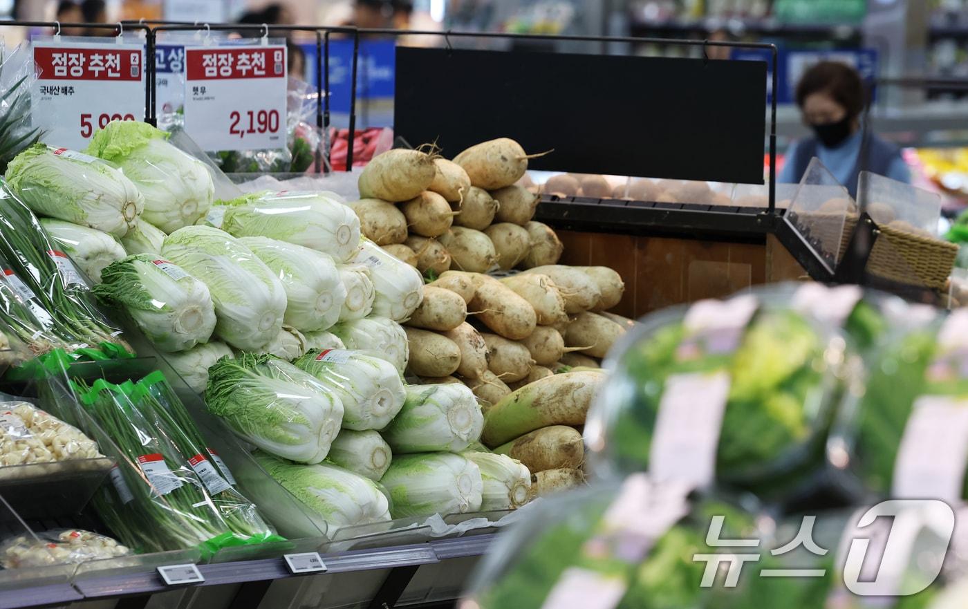  롯데마트 서울역점 채소 코너에서 장을 보는 시민들. 2025.10.29/뉴스1 ⓒ News1 오대일 기자