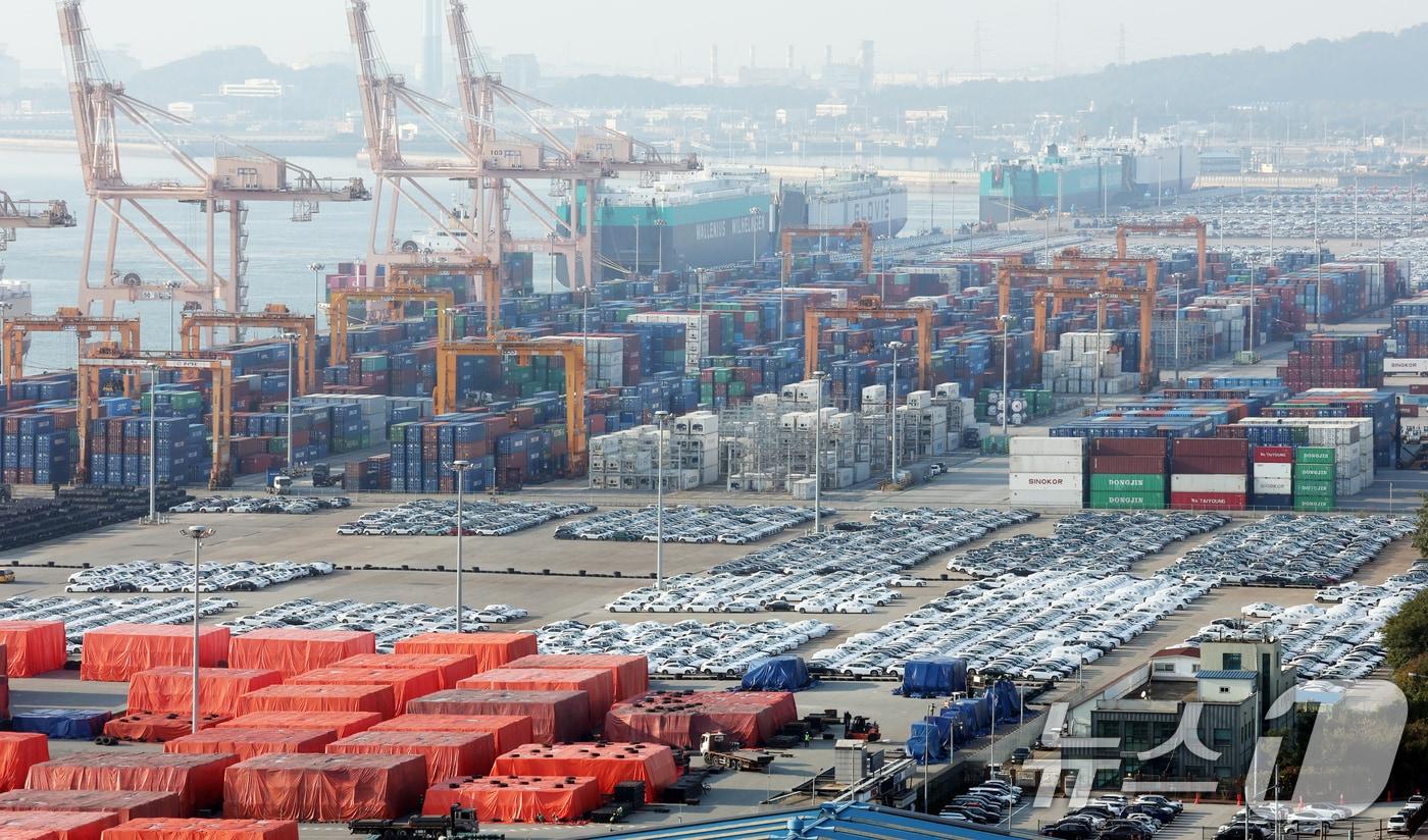  10월 29일 오후 경기 평택시 포승읍 평택항에 수출용 컨테이너들이 쌓여있다. 2025.10.29/뉴스1 ⓒ News1 김영운 기자