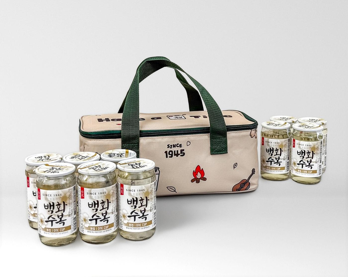 본문 이미지 - 백화수복 원컵 캠핑패키지.(롯데칠성음료 제공)