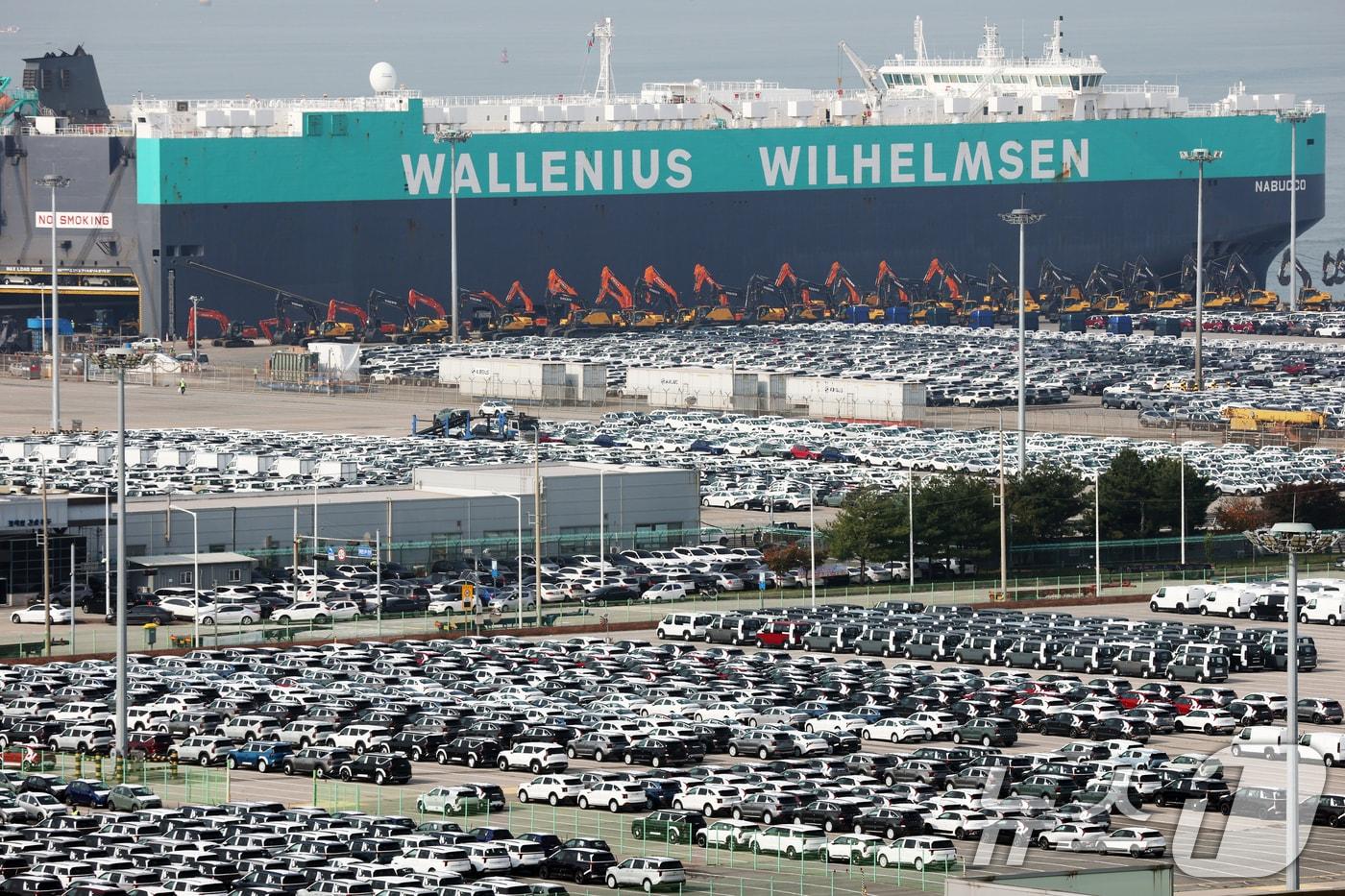 본문 이미지 - 경기 평택시 포승읍 평택항에 수출용 차량이 세워져 있는 모습. 2025.10.30/뉴스1 ⓒ News1 김영운 기자