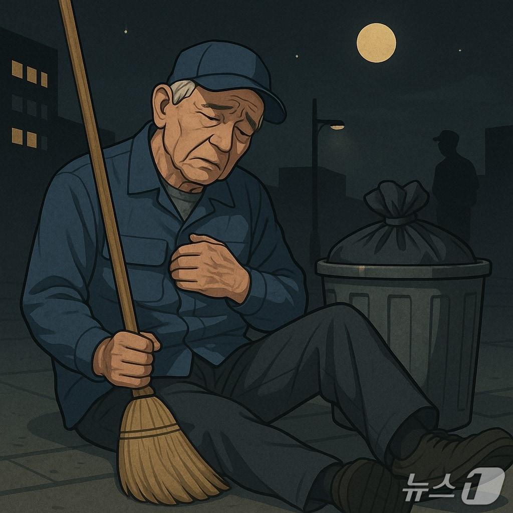 본문 이미지 - 야간 노동 중 쓰러진 청소노동자&#40;AI 활용 생성&#41; ⓒ 뉴스1