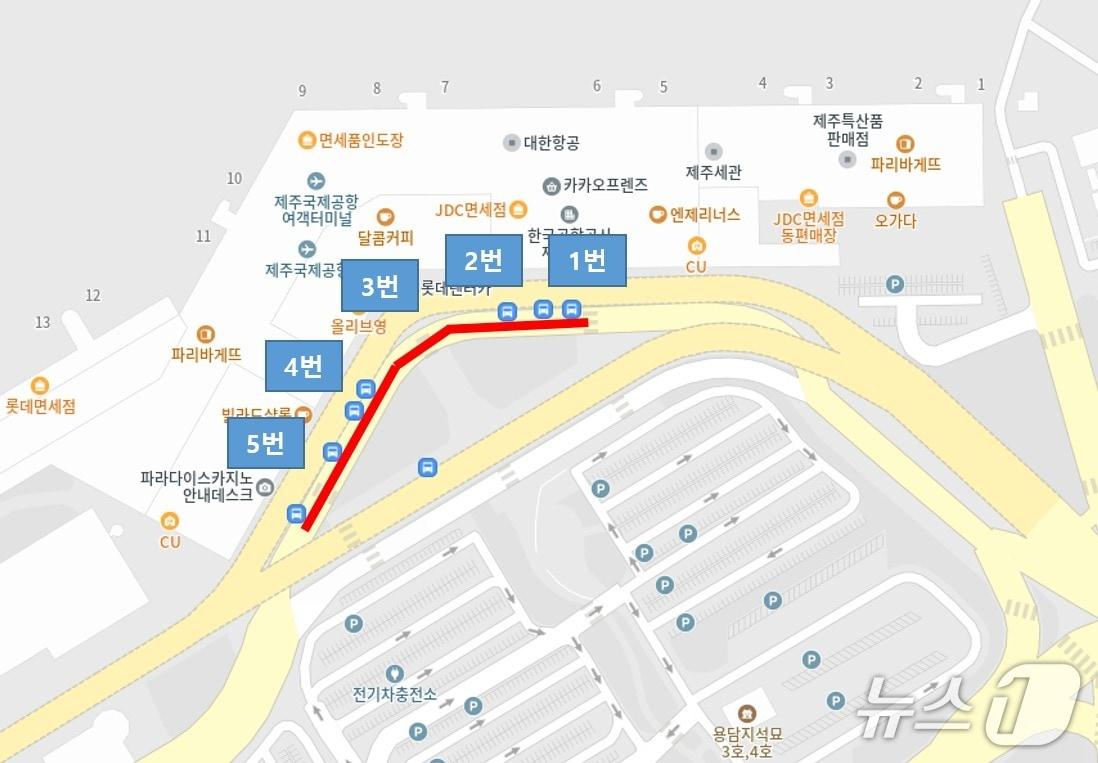 본문 이미지 - 제주국제공항 1층 도착장 1~5번 게이트 구간.(제주시 제공. 재판매 및 DB 금지)
