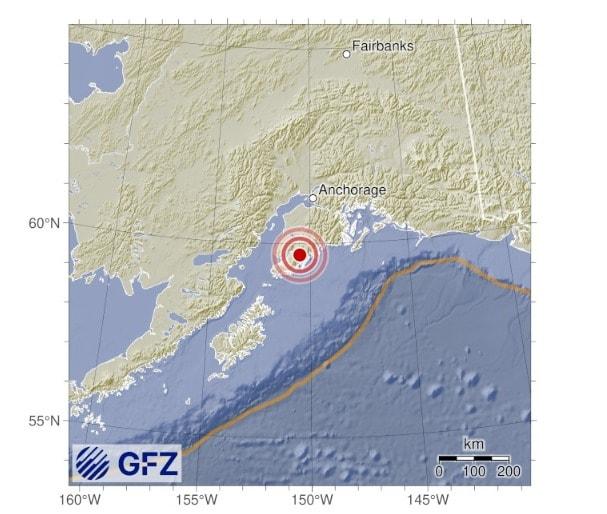 본문 이미지 - 미국 알래스카에서 30일(현지시간) 규모 5.7의 지진이 발생했다고 로이터 통신이 보도했다. (독일 지구과학연구센터 홈페이지)