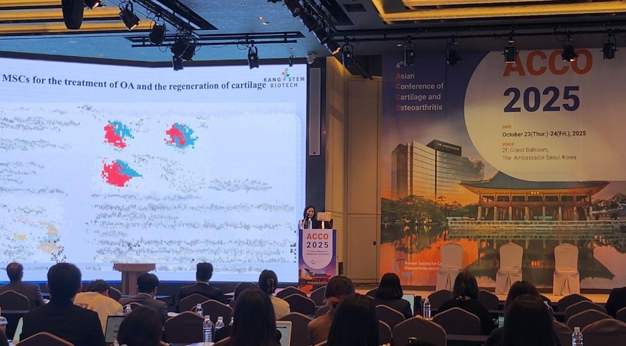 본문 이미지 - 강스템바이오텍 관계자가 ACCO2025 기업세션에서 발표를 진행하고 있다.&#40;강스템바이오텍 제공&#41;/뉴스1