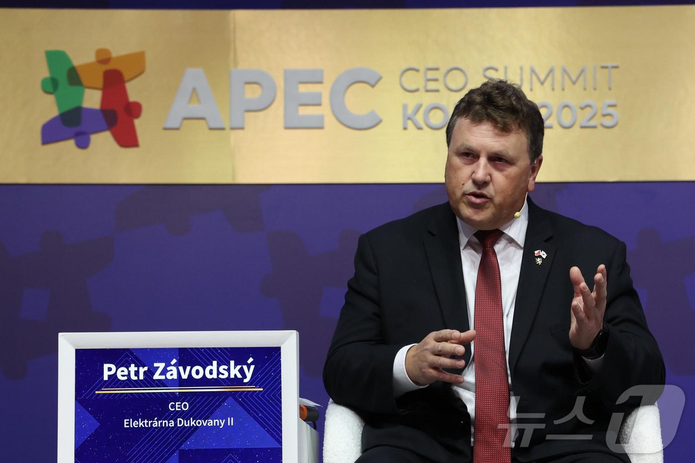 페트르 자보츠키 체코 두코바니II 최고경영자가 31일 오전 경북 경주 예술의전당에서 열린 아시아태평양경제협력체&#40;APEC&#41; 최고경영자&#40;CEO&#41; 서밋&#40;Summit&#41;에서 &#39;AI시대 에너지 수요 증가와 지속가능 미래 차세대 원자력의 역할&#39;를 주제로 발언하고 있다. &#40;공동취재&#41; 2025.10.31/뉴스1 ⓒ News1 김민지 기자